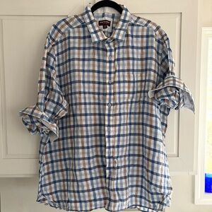 Johnston & Murphy Checkered 💯 Linen Shirt
